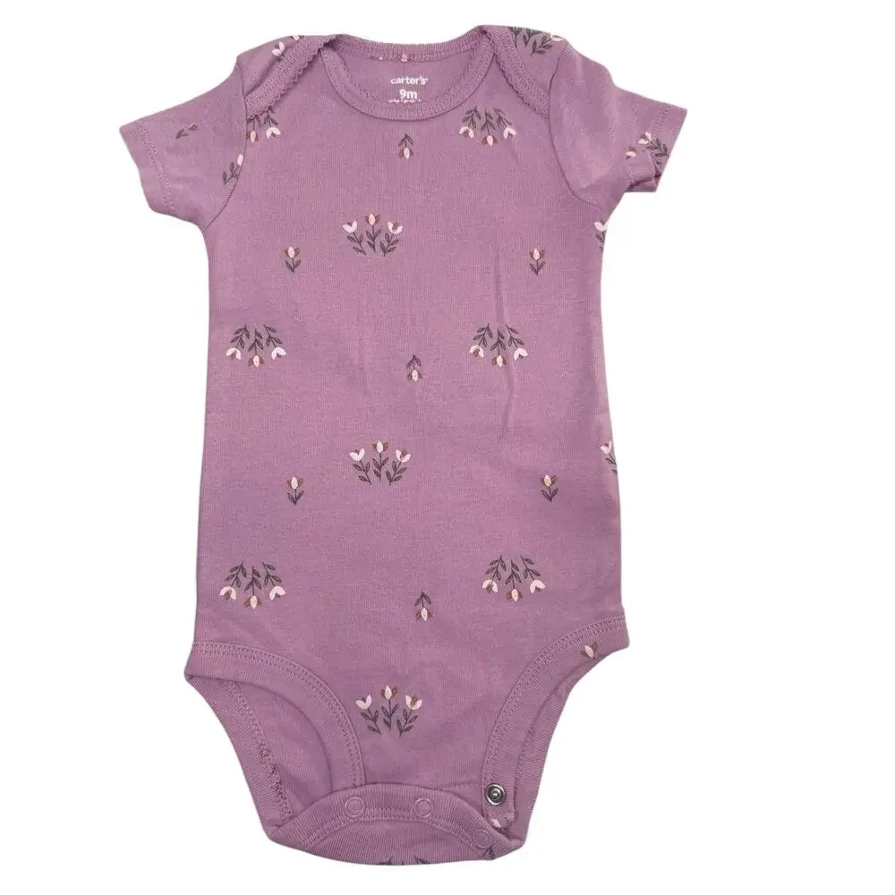 Carter's Bodysuit Bundle Baby Girl Flowers Purple Black 9 Months